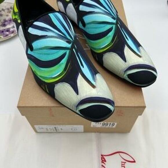 Men\'s Christian Louboutin, dandy chick roses, satin loafers size 43 made Italy main image 5
